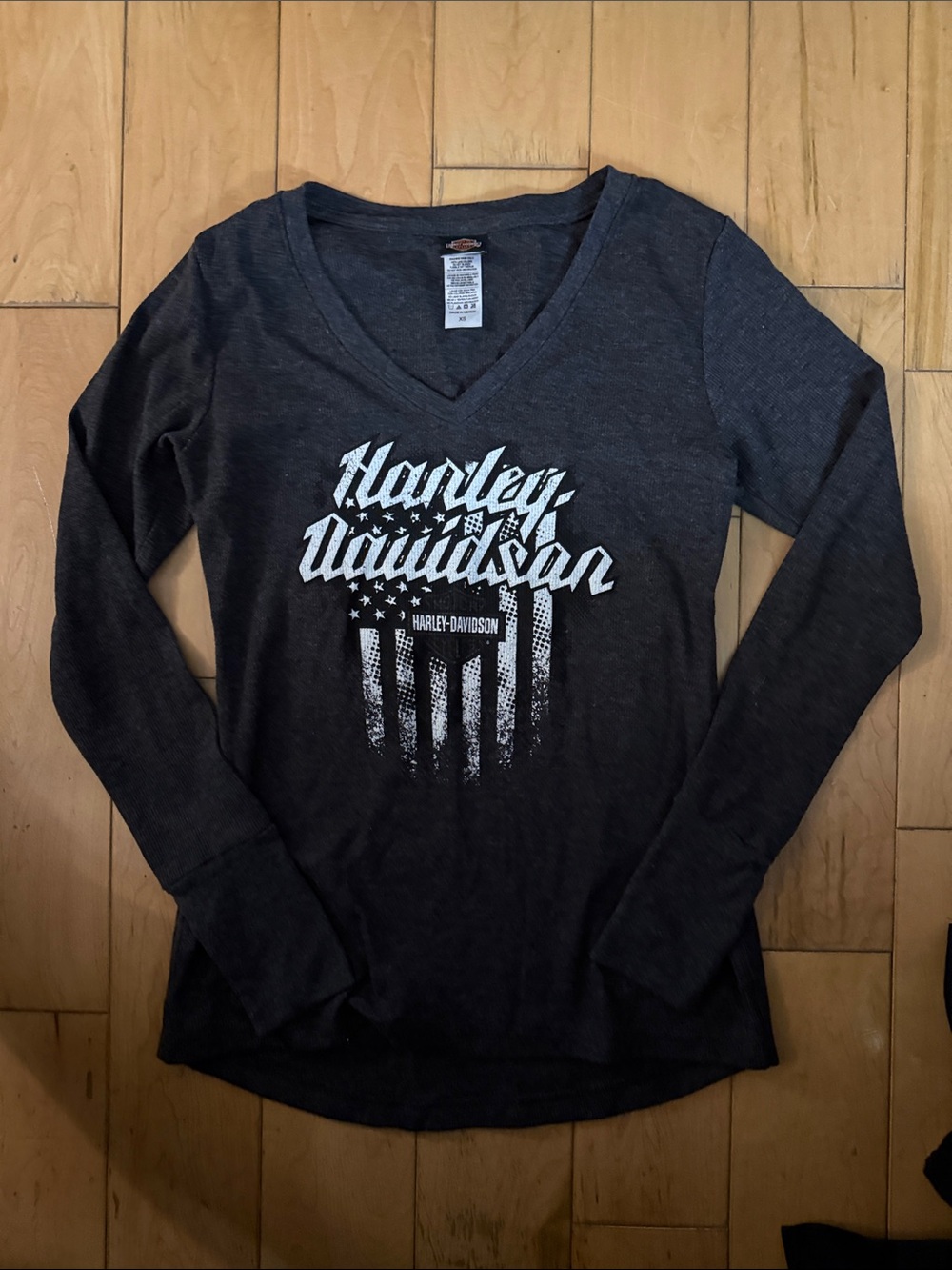Harley-Davidson Dark Gray V-Neck Long Sleeve Graphic Tee